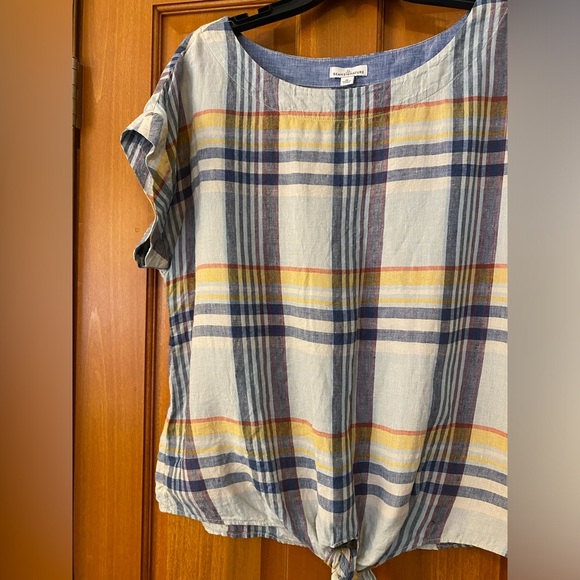 LL Bean Signature 100% Linen Top M Plaid Beach Lightweight Tie Summer Sleeveless - Picture 4 of 8